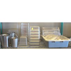 SHELF OF ASSORTED SIZE DRY INGREDIENT STORAGE BINS