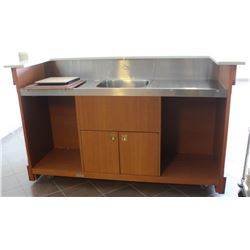 LARGE STAINLESS STEEL & WOOD PORTABLE BEVERAGE