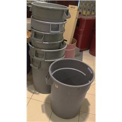 7 GREY ASSORTED SIZE RUBBERMAID GARBAGE BINS