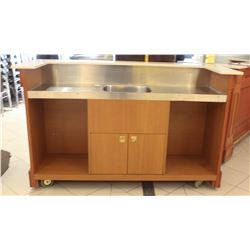 LARGE STAINLESS STEEL & WOOD PORTABLE BEVERAGE