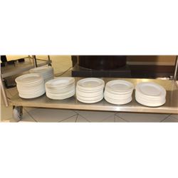 6 STACKS OF ROUND GLASS PLATES