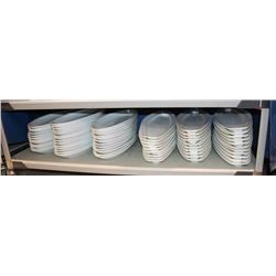 SHELF OF ASSORTED LARGE GLASSWARE DISHES