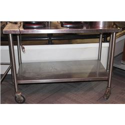 STAINLESS STEEL TABLE ON CASTORS