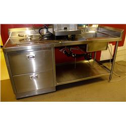 2 DRAWER STAINLESS STEEL TOP  TABLE WITH SINK