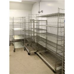 LOT OF 5 ASSORTED SIZE RACKS ON CASTORS