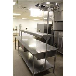 S/S  PREP TABLES WITH SINGLE OVER SHELF, DRAWERS &