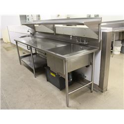 S/S TABLE WITH SINK, UPPER &  BOTTOM SHELF &