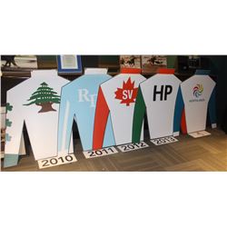 GROUP OF 5 JOCKEY SILKS CUTOUTS  WITH YEARS