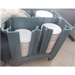 BLUE CAMBRO 4 COLUMN DISH CADDY W/ 4 STACKS OF