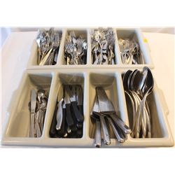 2 COMMERCIAL TRAYS W/ ASSORTED SILVERWARE