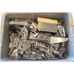 BUS TRAY W/ ASSORTED COMMERCIAL KITCHEN UTENSILS