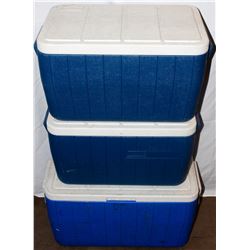 THREE 19L BLUE COLEMAN COOLERS