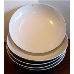 GROUP OF 5 VERY LARGE WHITE SERVING BOWLS-PLASTIC