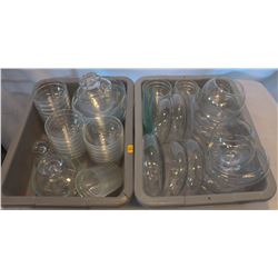 2 BUS TRAYS OF ASSORTED GLASSWARE: MIXING BOWLS,
