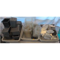 3 BUSTRAYS WITH TABLE SIGNS AND FOOD AND BAR