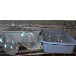 TWO BUS PANS OF DECORATIVE GLASS BOWLS