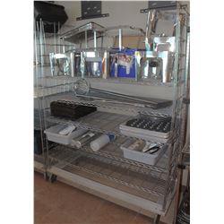 5 TIER STAINLESS STEEL CHROME WIRE RACK ON CASTORS