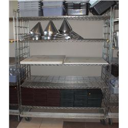 5 TIER STAINLESS STEEL CHROME WIRE RACK ON CASTORS