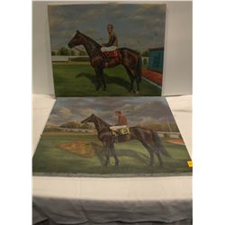 CANVAS PAINTED JOCKEY ON HORSE PICTURE BY