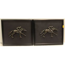 2 FRAMED TEXTURED 3-D PICTURES-HORSERACING