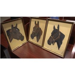 SET OF 3 HISTORICAL ANTIQUE HORSE PORTRAITS