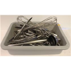 BUS TRAY WITH ASSORTED COMMERCIAL STAINLESS STEEL
