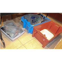 3 TOTES OF ASSORTED TABLE NUMBERING SIGNS + BINS