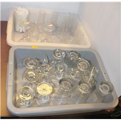 TWO BUS TRAYS OF ASSORTED GLASSWARE