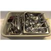 Image 1 : BUS TRAY WITH ASSORTED STEEL SERVING TONGS AND