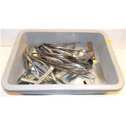 BUS TRAY W/ ASSORTED STEEL SERVING SPOONS AND