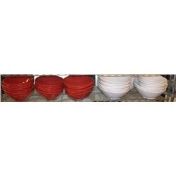 SHELF THREE INCLUDES RED AND WHITE PASTA BOWLS