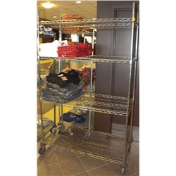 4 TIER COMMERCIAL CHROME WIRE RACK ON CASTORS