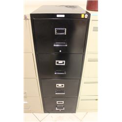 FOUR DRAWER BLACK FILING CABINET NO KEYS