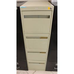 FOUR DRAWER LIGHT BEIGE FILING CABINET NO KEYS