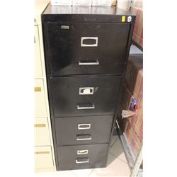 FOUR DRAWER BLACK FILING CABINET NO KEYS
