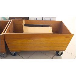 LARGE WOODEN CART ON CASTORS