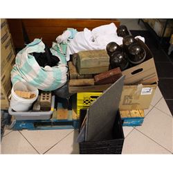 PALLET WITH PNEUMATIC CANISTERS, BRICKS, DRAPES,