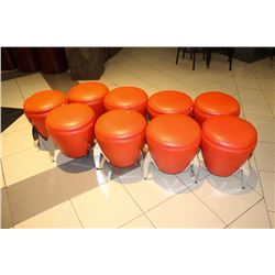 LOT OF 9 KINETICO RED SHORT ROCKET STYLE STOOLS