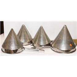 LOT OF 4 CONE SHAPE STRAINERS