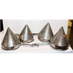 LOT OF 4 CONE SHAPE STRAINERS