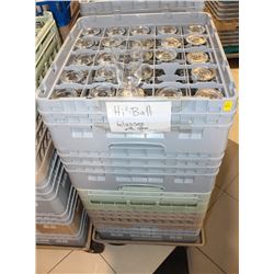 5 TRAYS  WITH CONTENTS ON DOLLY : HI BALL GLASSES