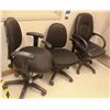 Image 1 : 3 ASSORTED STYLE BLACK OFFICE CHAIRS W/ ARMRESTS