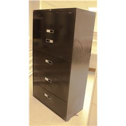 LARGE BLACK 5-DOOR LATERAL FILING CABINET W/ KEY