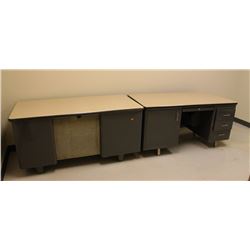 2 METAL FRAMED DESK W/ WOOD FINISH TOP