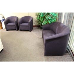 2 PURPLE CHAIRS & PURPLE LOVESEAT