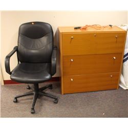 3 DOOR LATERAL FILING CABINET & OFFICE CHAIR