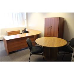 "L" SHAPED OFFICE DESK W/ CHAIR, 2 DOOR  2 DRAWER