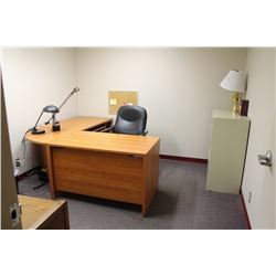 "L" SHAPED OFFICE DESK W/ CHAIR, 3 DOOR METAL