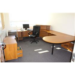 LARGE " L" SHAPED OFFICE DESK W/ TOP HUTCH & CHAIR