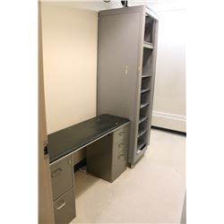 METAL SERVER RACK ON WHEELS, DOUBLE PEDESTAL DESK